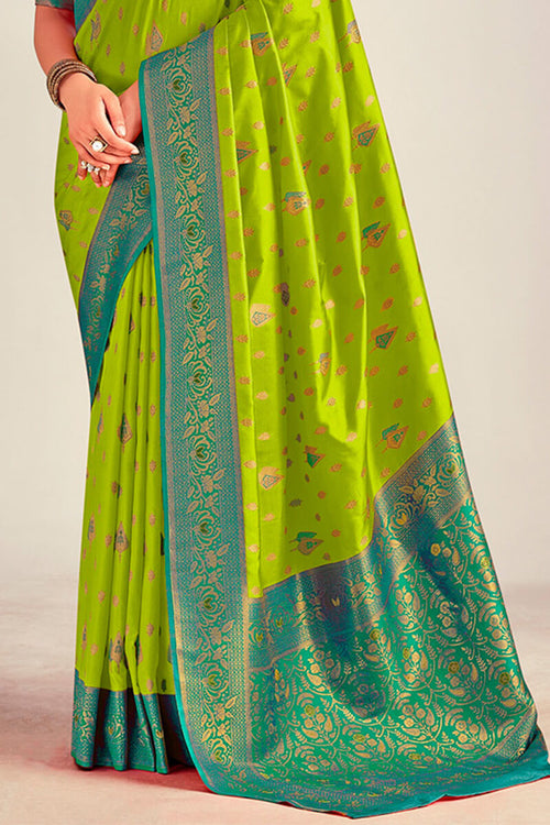 Load image into Gallery viewer, Excellent Parrot Soft Banarasi Silk Saree With Diaphanous Blouse Piece
