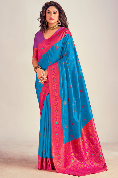 Load image into Gallery viewer, Evocative Blue Soft Banarasi Silk Saree With Mellifluous Blouse Piece
