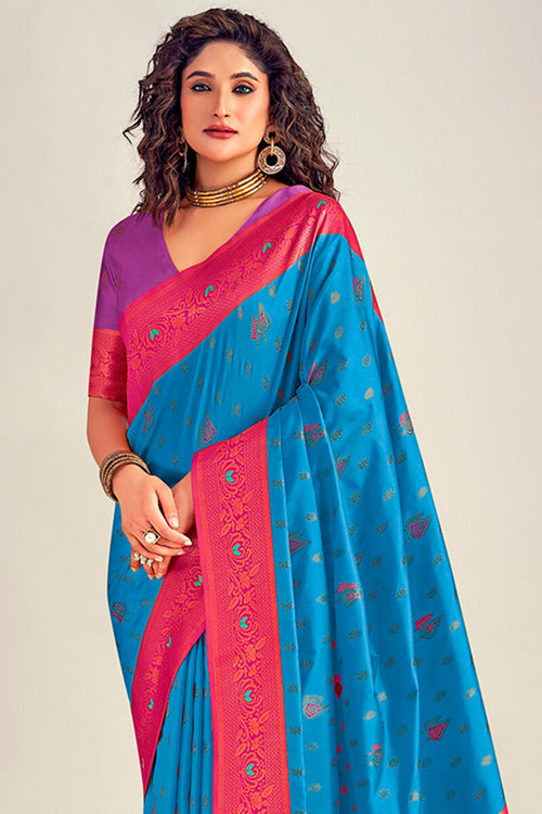 Load image into Gallery viewer, Evocative Blue Soft Banarasi Silk Saree With Mellifluous Blouse Piece
