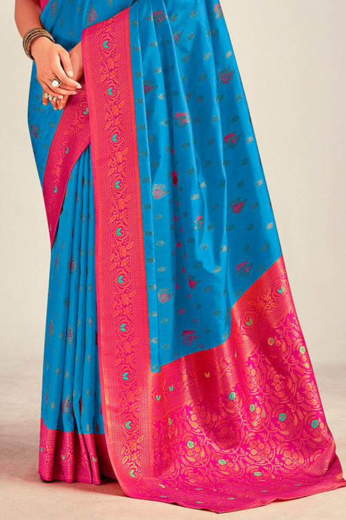 Load image into Gallery viewer, Evocative Blue Soft Banarasi Silk Saree With Mellifluous Blouse Piece
