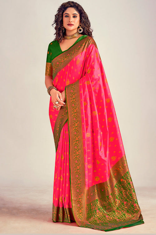 Load image into Gallery viewer, Susurrous Pink Soft Banarasi Silk Saree With Delectable Blouse Piece
