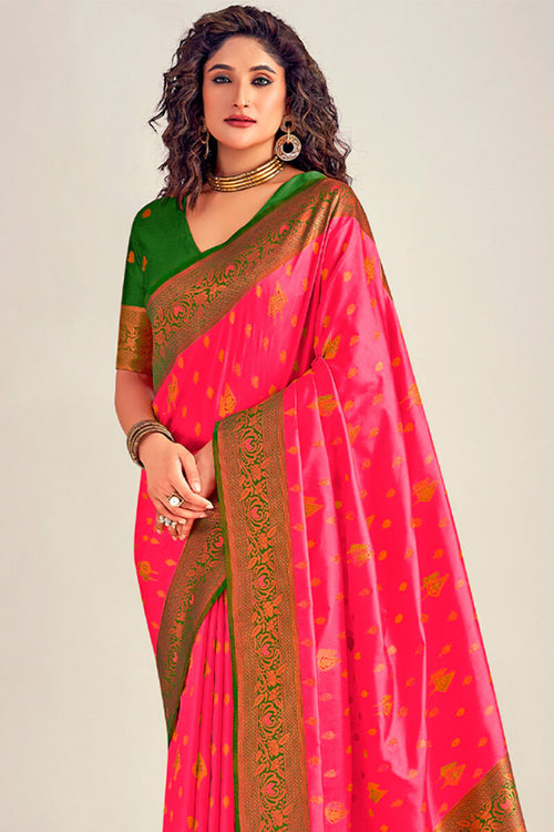 Load image into Gallery viewer, Susurrous Pink Soft Banarasi Silk Saree With Delectable Blouse Piece
