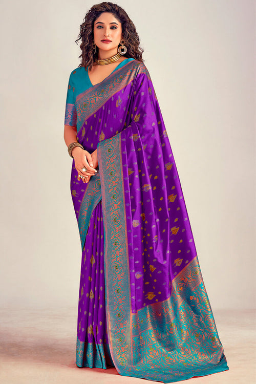 Load image into Gallery viewer, Engaging Purple Soft Banarasi Silk Saree With Prodigal Blouse Piece
