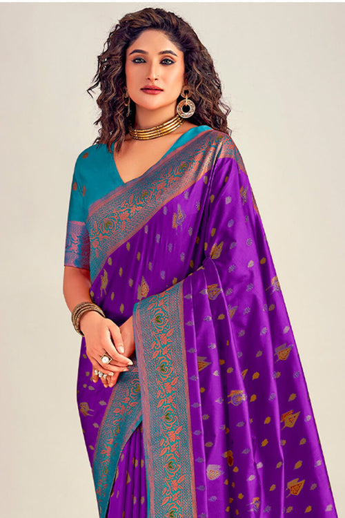 Load image into Gallery viewer, Engaging Purple Soft Banarasi Silk Saree With Prodigal Blouse Piece
