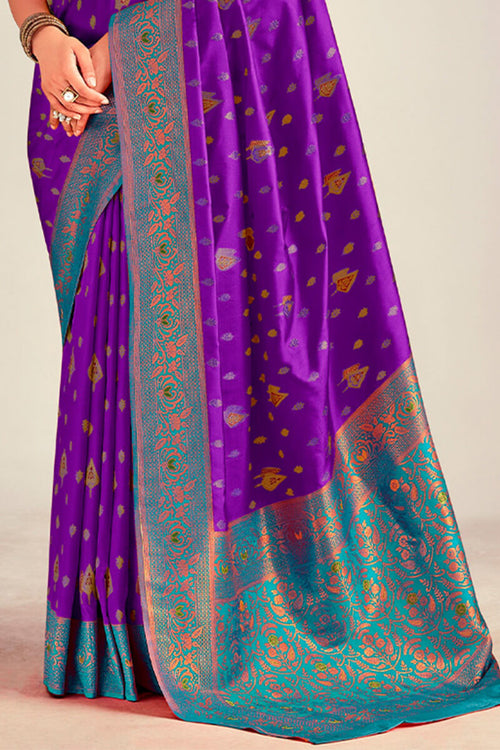 Load image into Gallery viewer, Engaging Purple Soft Banarasi Silk Saree With Prodigal Blouse Piece
