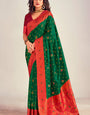 Effulgent Dark Green Soft Banarasi Silk Saree With Luminous Blouse Piece