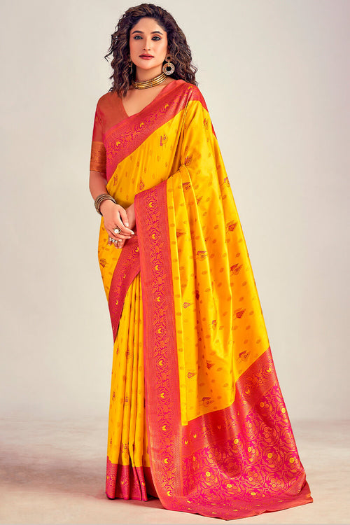 Load image into Gallery viewer, Dulcet Yellow Soft Banarasi Silk Saree With Winsome Blouse Piece
