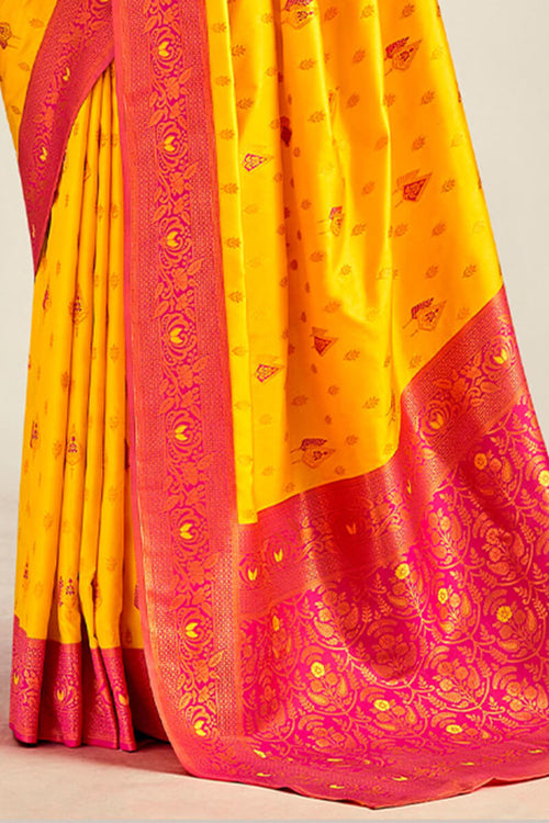 Load image into Gallery viewer, Dulcet Yellow Soft Banarasi Silk Saree With Winsome Blouse Piece
