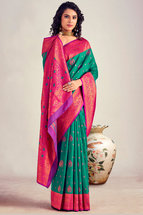 Load image into Gallery viewer, Stunning Rama Soft Banarasi Silk Saree With Precious Blouse Piece
