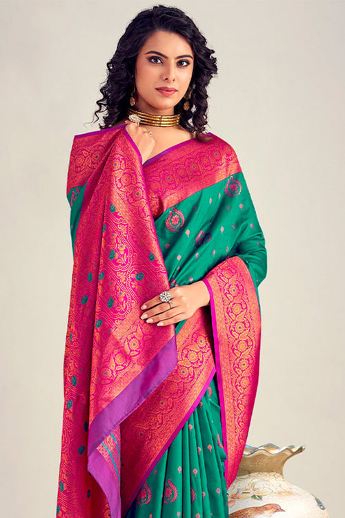 Load image into Gallery viewer, Stunning Rama Soft Banarasi Silk Saree With Precious Blouse Piece
