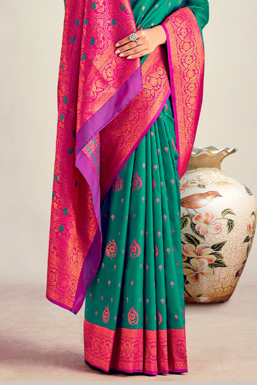 Load image into Gallery viewer, Stunning Rama Soft Banarasi Silk Saree With Precious Blouse Piece
