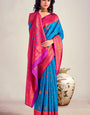 Adorning Blue Soft Banarasi Silk Saree With Beautiful Blouse Piece