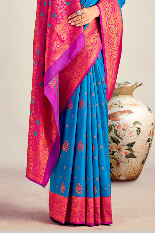 Load image into Gallery viewer, Adorning Blue Soft Banarasi Silk Saree With Beautiful Blouse Piece
