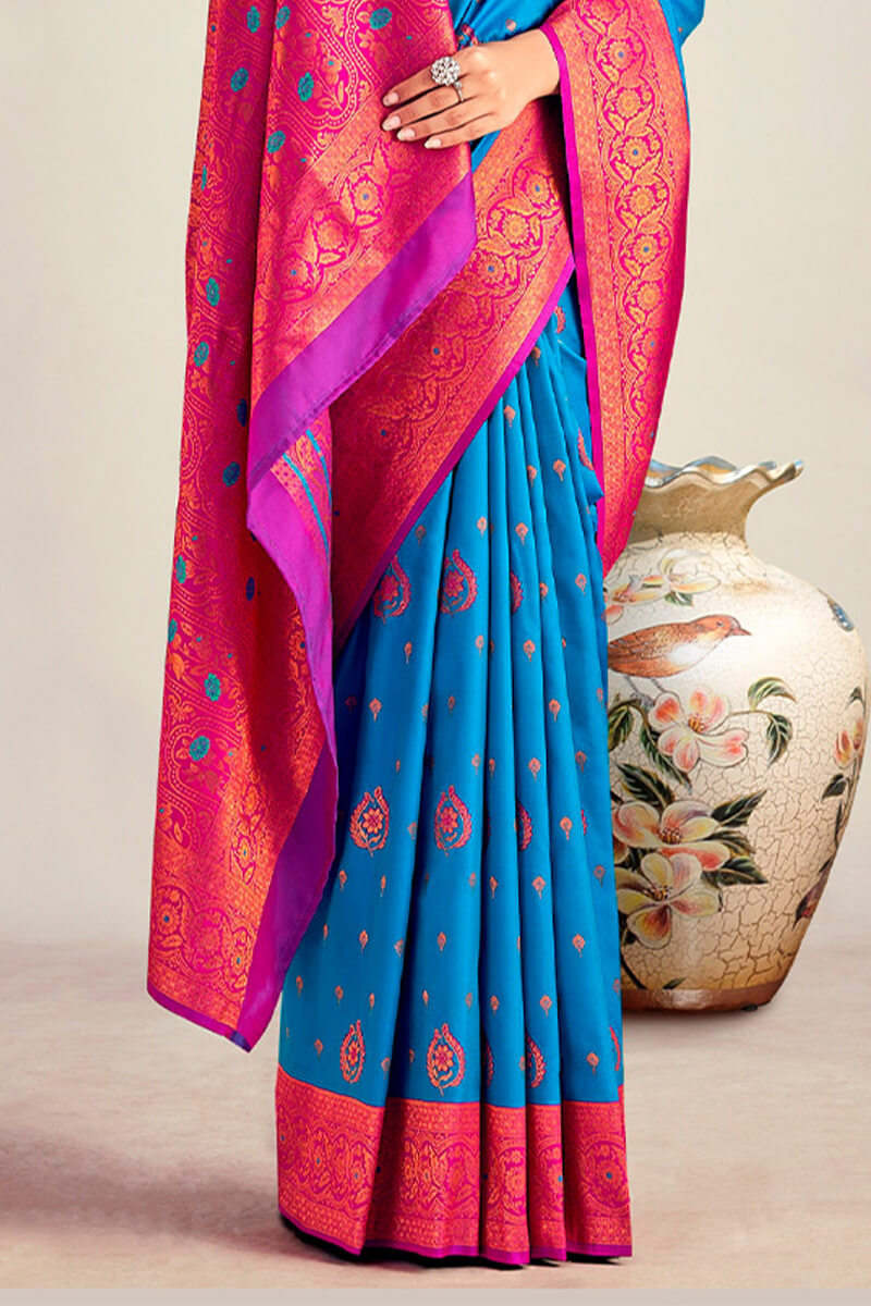 Adorning Blue Soft Banarasi Silk Saree With Beautiful Blouse Piece