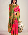 Adorable Pink Soft Banarasi Silk Saree With Captivating Blouse Piece