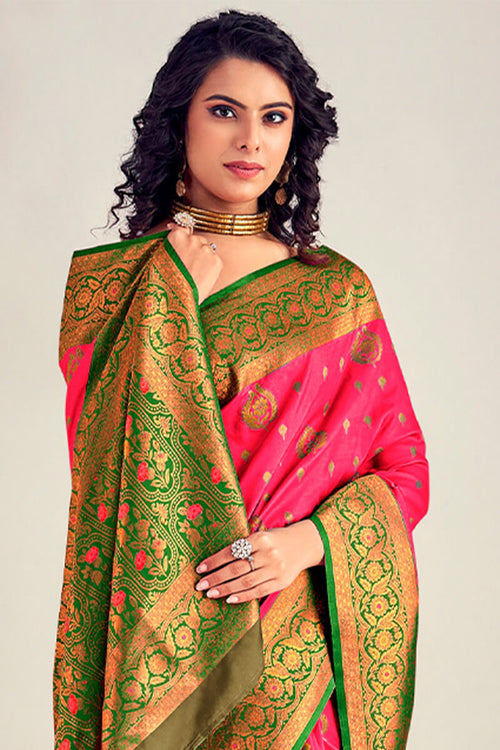 Load image into Gallery viewer, Adorable Pink Soft Banarasi Silk Saree With Captivating Blouse Piece
