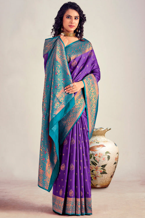 Load image into Gallery viewer, Mesmeric Purple Soft Banarasi Silk Saree With Twirling Blouse Piece
