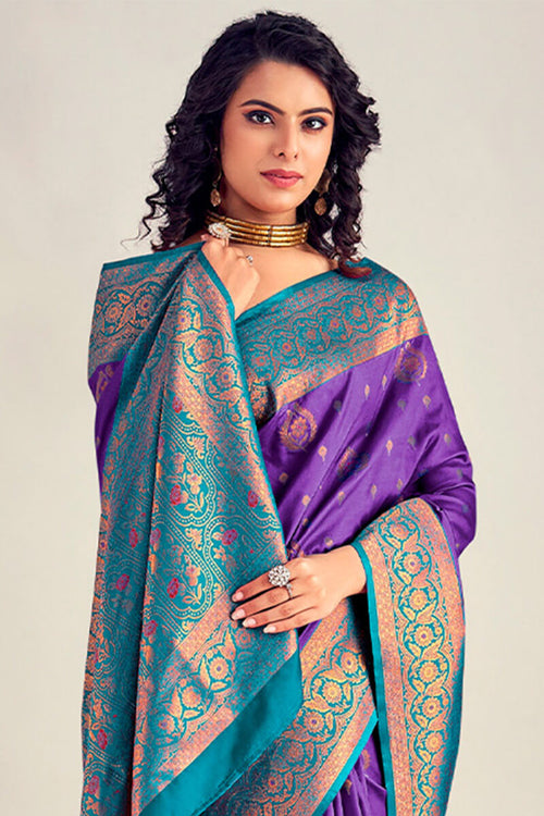 Load image into Gallery viewer, Mesmeric Purple Soft Banarasi Silk Saree With Twirling Blouse Piece
