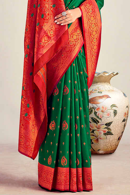 Load image into Gallery viewer, Ideal Dark Green Soft Banarasi Silk Saree With Excellent Blouse Piece
