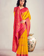 Beleaguer Yellow Soft Banarasi Silk Saree With Elision Blouse Piece