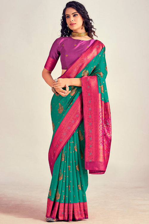 Load image into Gallery viewer, Ethnic Rama Soft Banarasi Silk Saree With Staring Blouse Piece
