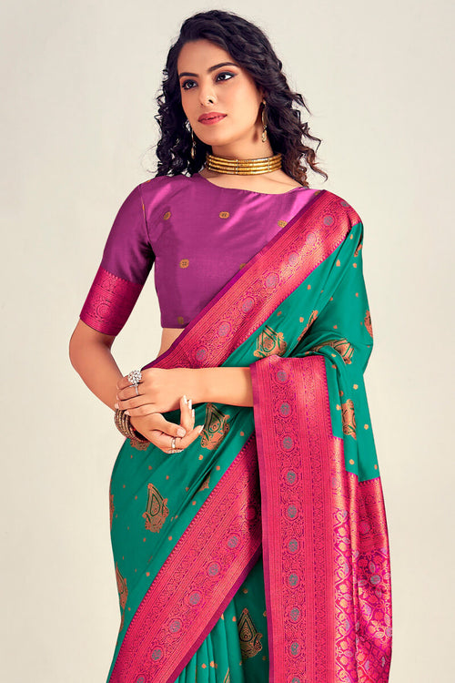 Load image into Gallery viewer, Ethnic Rama Soft Banarasi Silk Saree With Staring Blouse Piece
