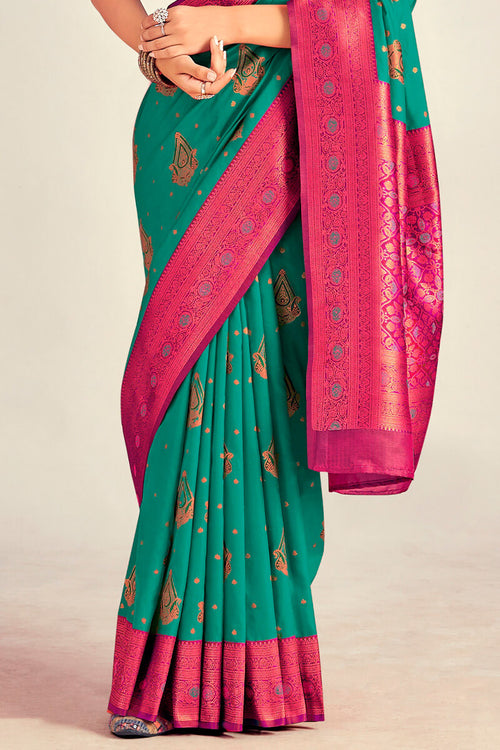 Load image into Gallery viewer, Ethnic Rama Soft Banarasi Silk Saree With Staring Blouse Piece
