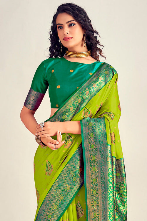 Load image into Gallery viewer, Refreshing Parrot Soft Banarasi Silk Saree With Designer Blouse Piece
