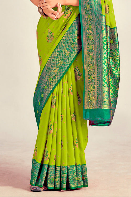 Load image into Gallery viewer, Refreshing Parrot Soft Banarasi Silk Saree With Designer Blouse Piece
