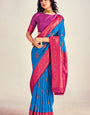 Majesty Blue Soft Banarasi Silk Saree With Flameboyant Blouse Piece