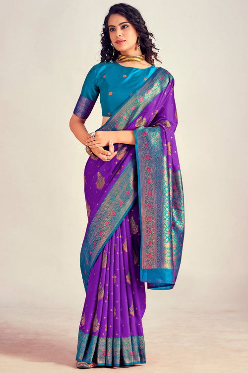 Load image into Gallery viewer, Eloquence Purple Soft Banarasi Silk Saree With Lagniappe Blouse Piece
