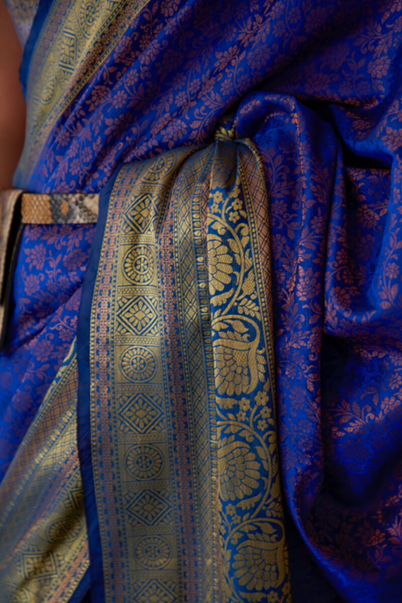 Effervescent Royal Blue Kanjivaram Silk Saree With Petrichor Blouse Piece