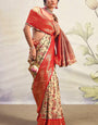 Classy Beige Kalamkari Printed Saree With Winsome Blouse Piece