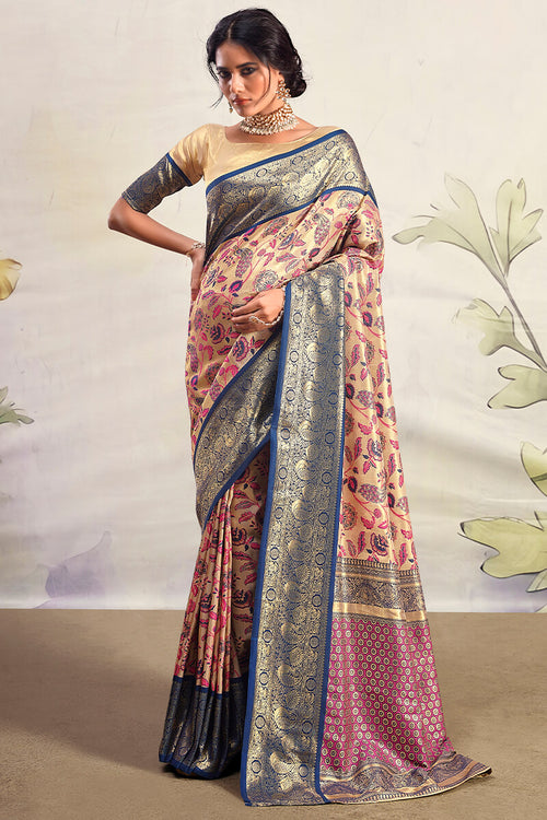 Load image into Gallery viewer, Stylish Beige Kalamkari Printed Saree With Mellifluous Blouse Piece
