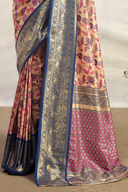 Load image into Gallery viewer, Stylish Beige Kalamkari Printed Saree With Mellifluous Blouse Piece
