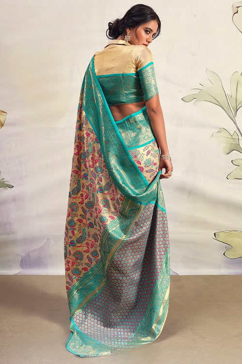 Load image into Gallery viewer, Breathtaking Beige Kalamkari Printed Saree With Quixotic Blouse Piece
