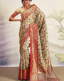 Mesmeric Beige Kalamkari Printed Saree With Ravishing Blouse Piece