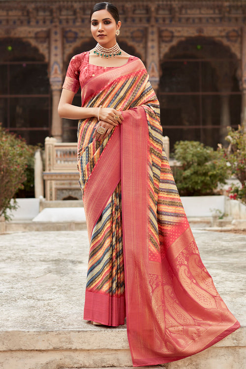 Load image into Gallery viewer, Fragrant Pink Digital Printed Crape Silk Saree With Posh Blouse Piece
