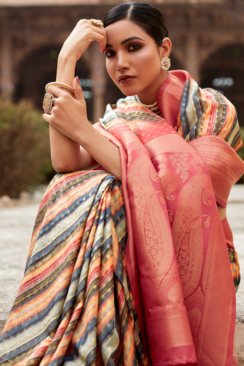 Fragrant Pink Digital Printed Crape Silk Saree With Posh Blouse Piece