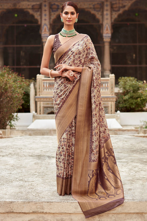 Load image into Gallery viewer, Unequalled Wine Digital Printed Crape Silk Saree With Scrupulous Blouse Piece
