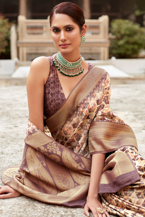 Load image into Gallery viewer, Unequalled Wine Digital Printed Crape Silk Saree With Scrupulous Blouse Piece
