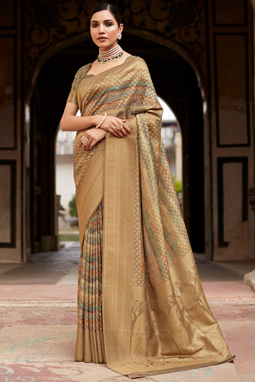 Load image into Gallery viewer, Lagniappe Mehandi Digital Printed Crape Silk Saree With Jubilant Blouse Piece
