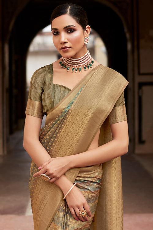 Load image into Gallery viewer, Lagniappe Mehandi Digital Printed Crape Silk Saree With Jubilant Blouse Piece
