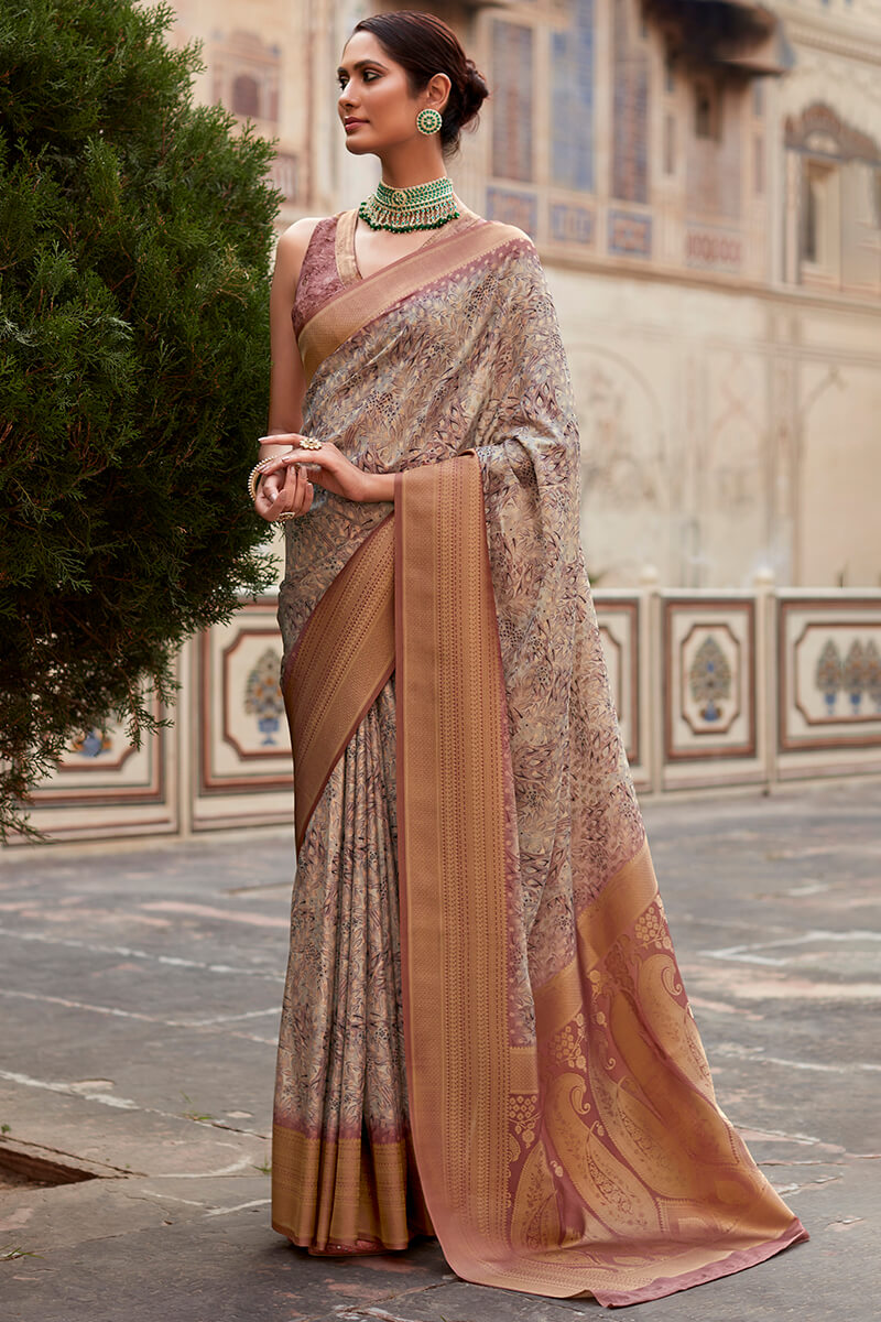 Traditional Wine Digital Printed Crape Silk Saree With Posh Blouse Piece