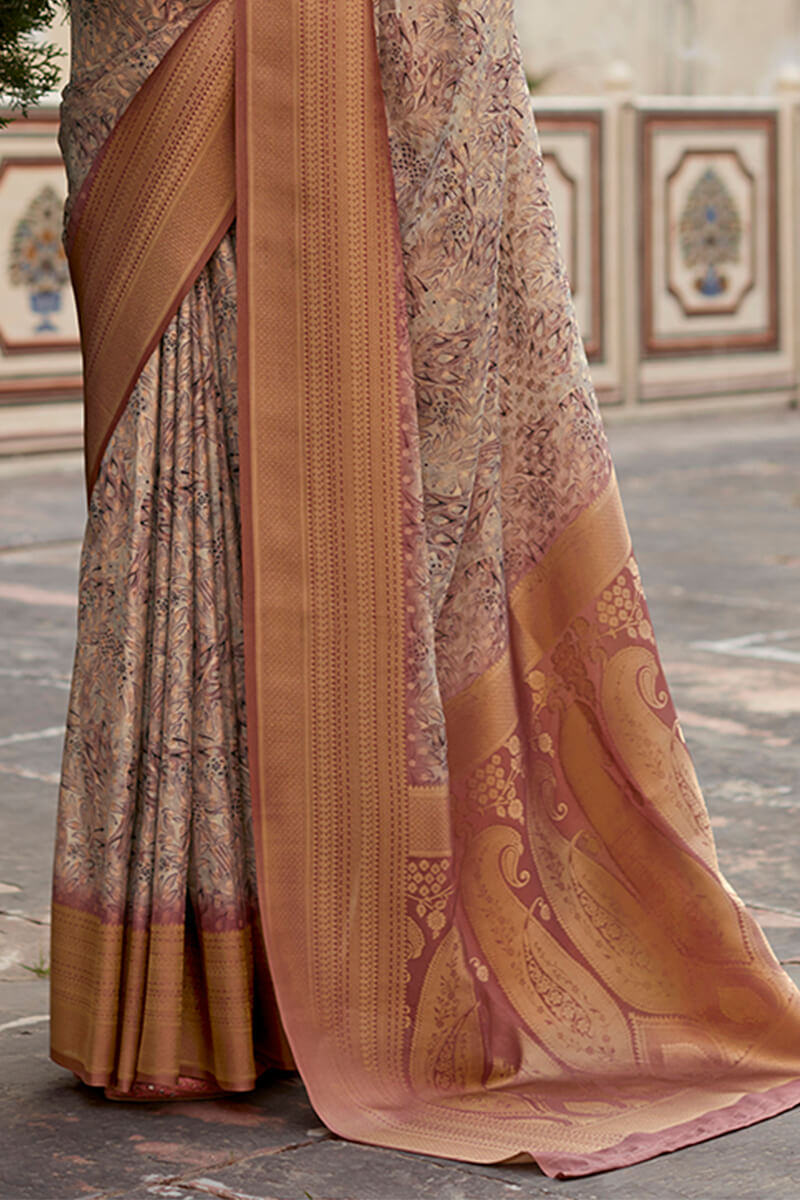 Traditional Wine Digital Printed Crape Silk Saree With Posh Blouse Piece