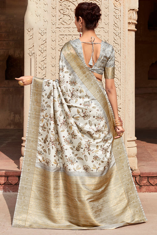 Load image into Gallery viewer, Efflorescence Off White Digital Printed Soft Silk Saree With Luminous Blouse Piece
