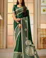 Bewitching Dark Green Soft Banarasi Silk Saree With Desultory Blouse Piece