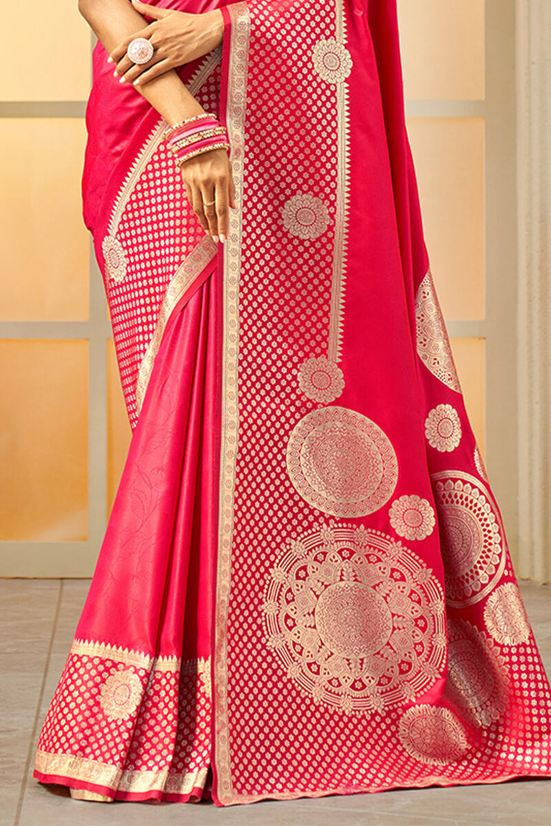 Epiphany Dark Pink Soft Banarasi Silk Saree With Fugacious Blouse Piece