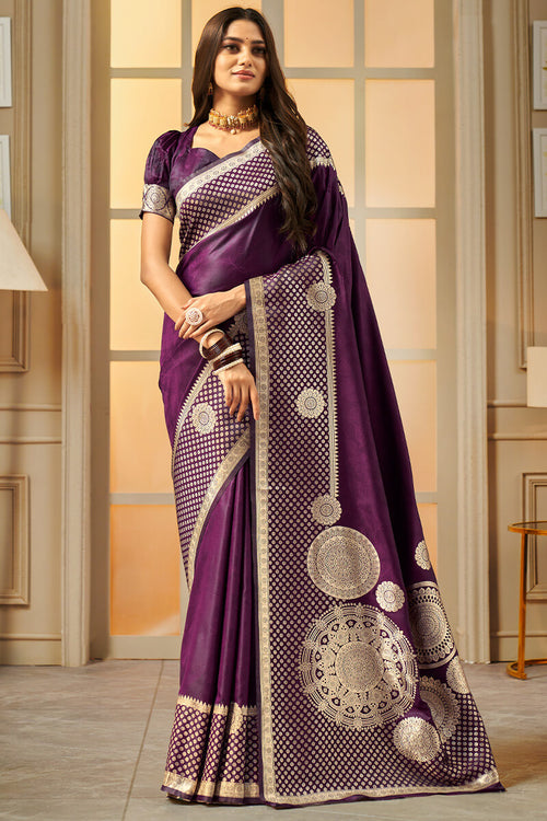 Load image into Gallery viewer, Bucolic Purple Soft Banarasi Silk Saree With Embrocation Blouse Piece
