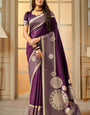 Bucolic Purple Soft Banarasi Silk Saree With Embrocation Blouse Piece